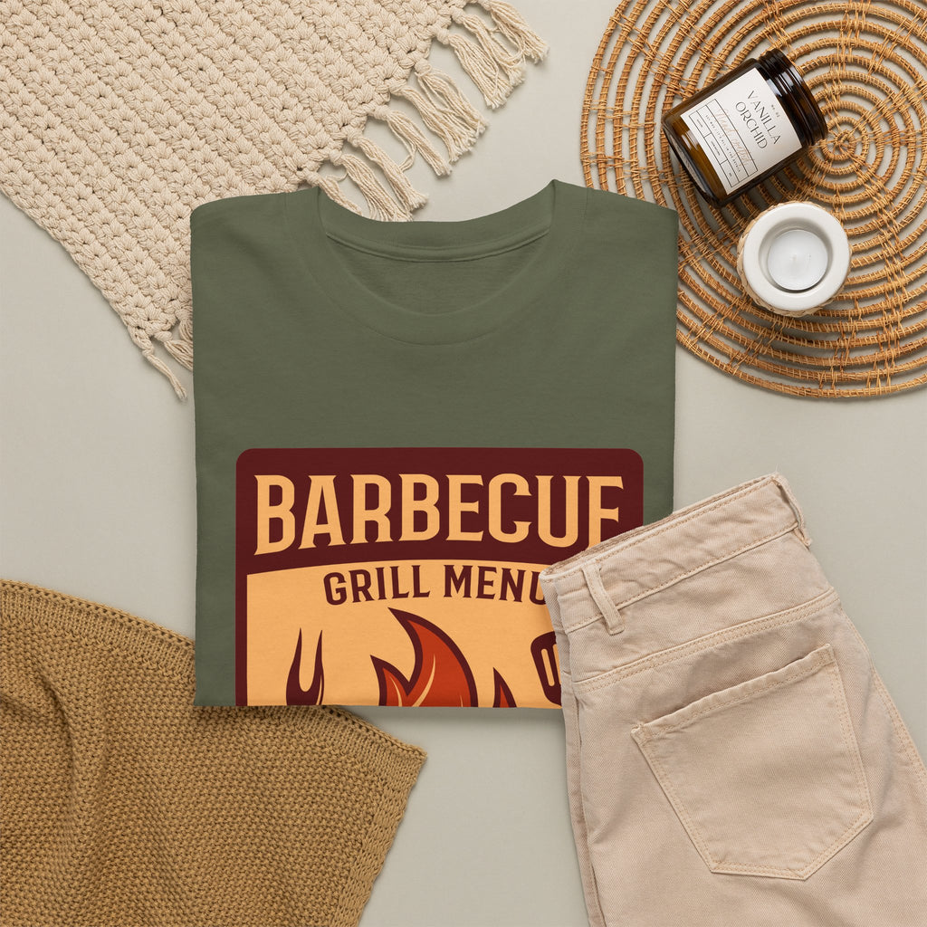BBQ Grill Menu T-Shirt – Flames & Grilling Utensils Graphic Tee