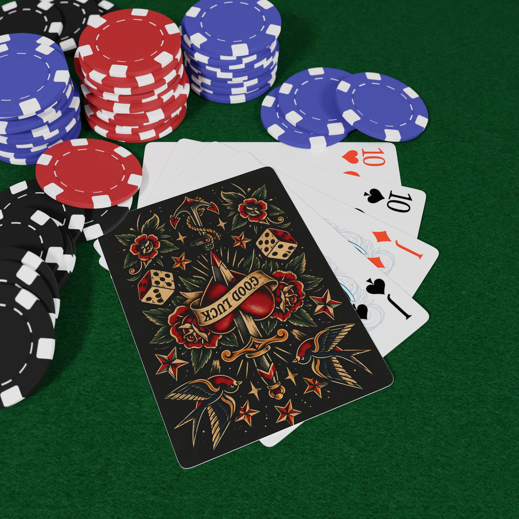 Good Luck Poker Playing Cards – Old School Tattoo Design