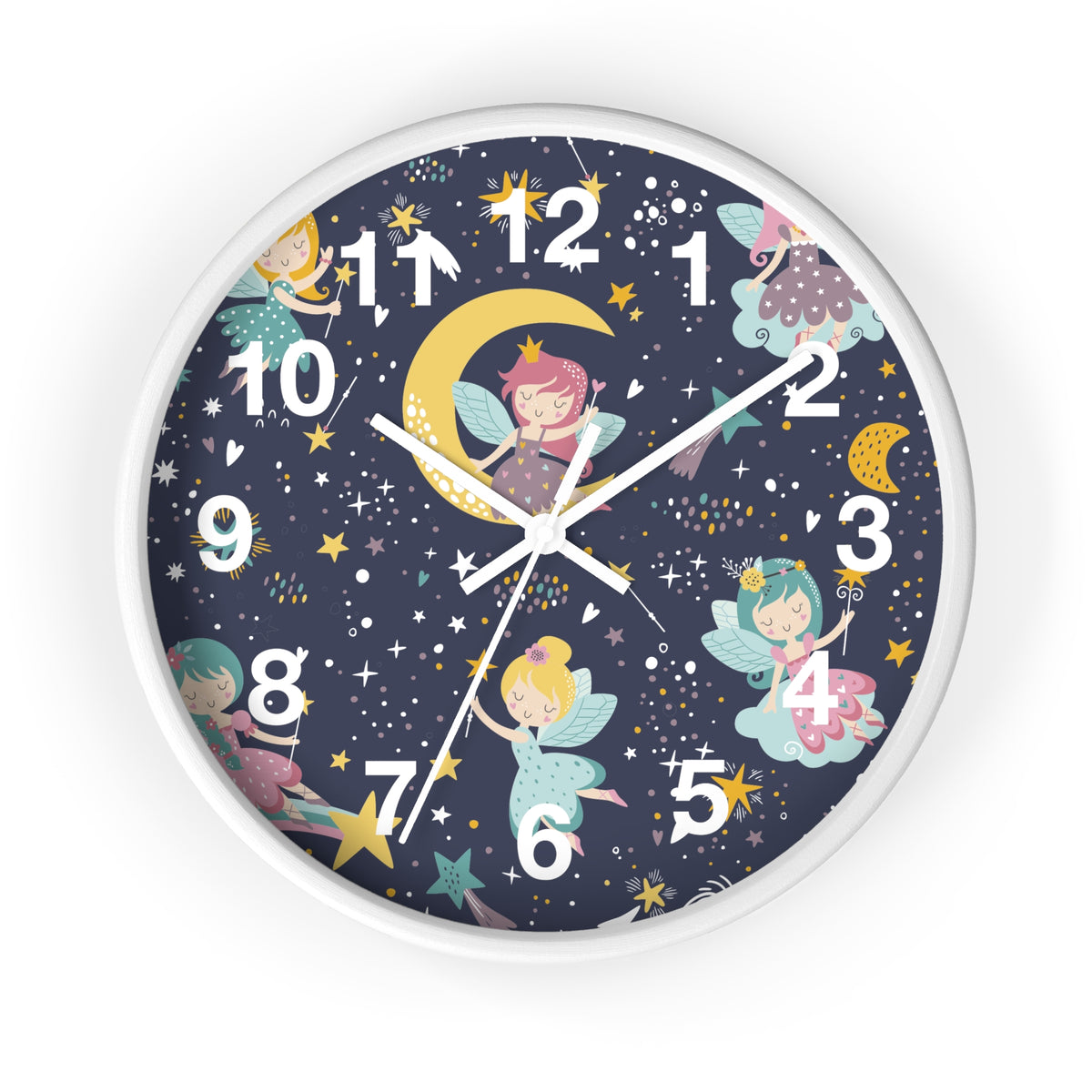 Sleeping Fairies Wall Clock | Night Sky Moon Stars Nursery Decor