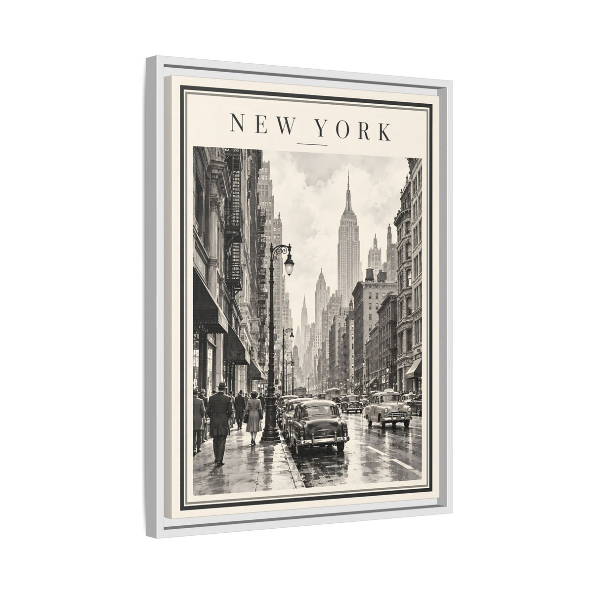Vintage New York City Framed Canvas – Black & White Street Art