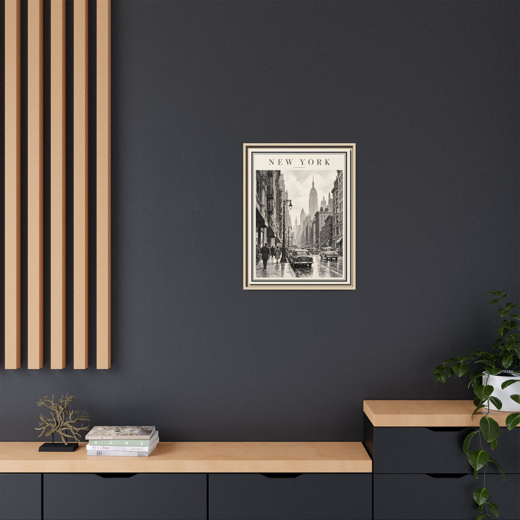 Vintage New York City Framed Canvas – Black & White Street Art
