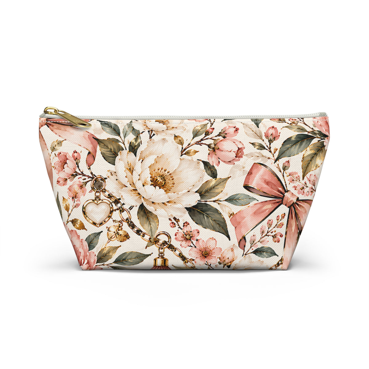 Blush Floral Pouch – Romantic Botanical Bow Print
