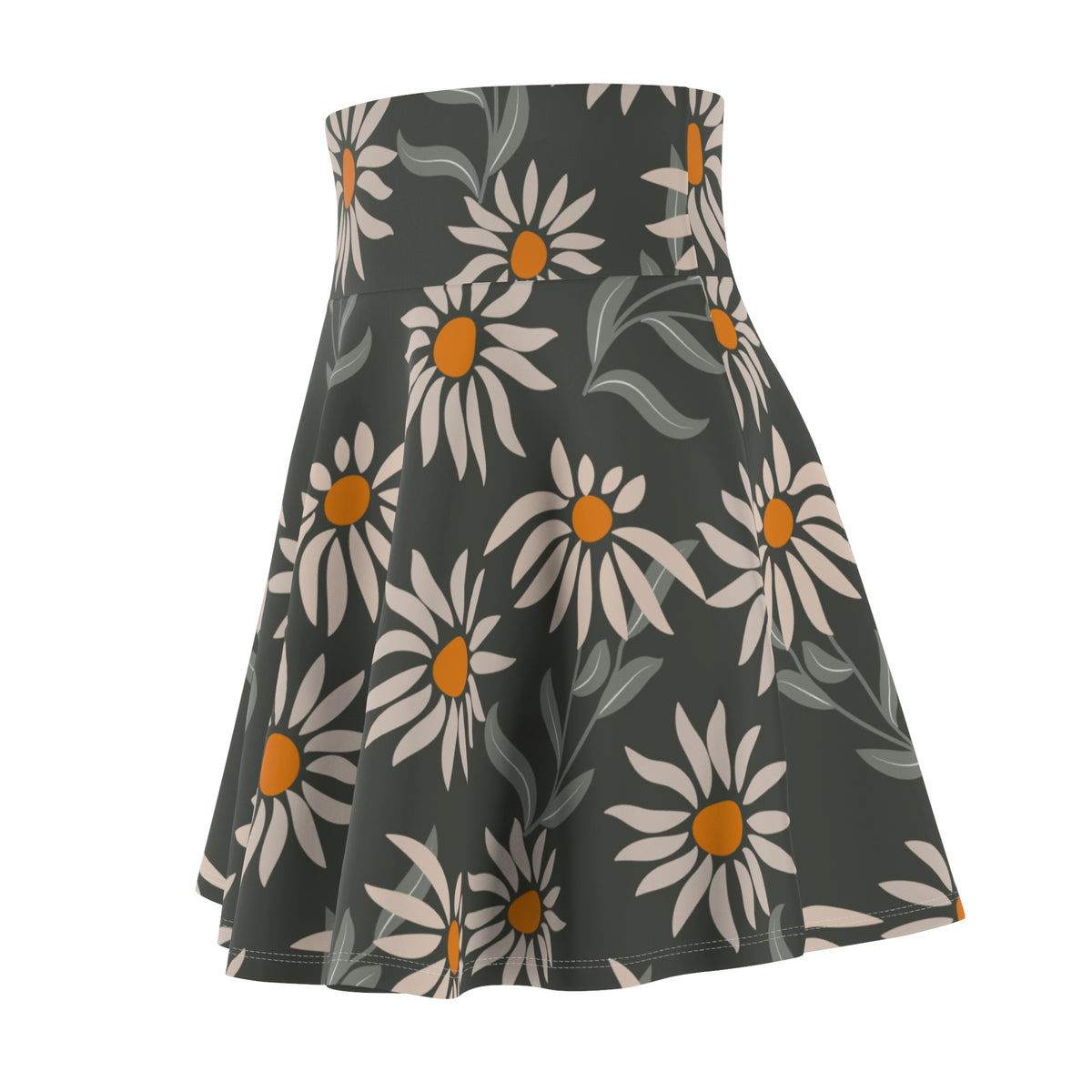 Daisy Floral Skater Skirt – Gray Flower Pattern