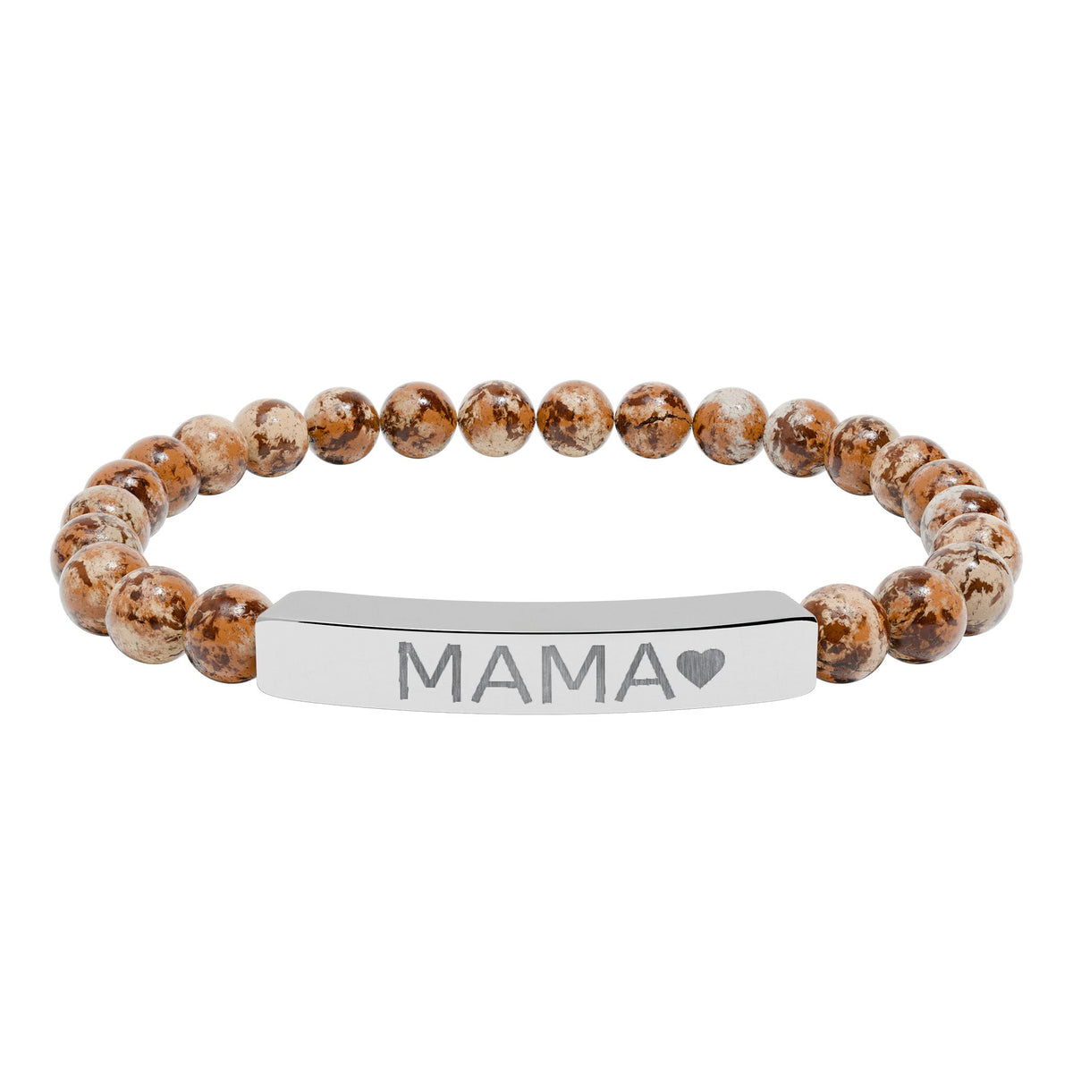 Mama Heart Natural Stone Bracelet – Engraved Beaded Jewelry