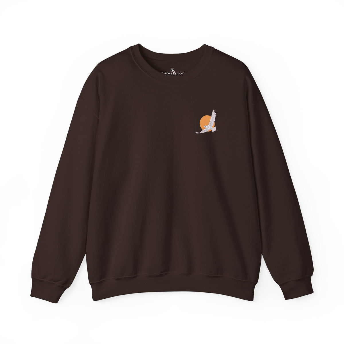 Minimal Sunrise Crewneck Sweatshirt  Small Sun & Feather Chest Graphic