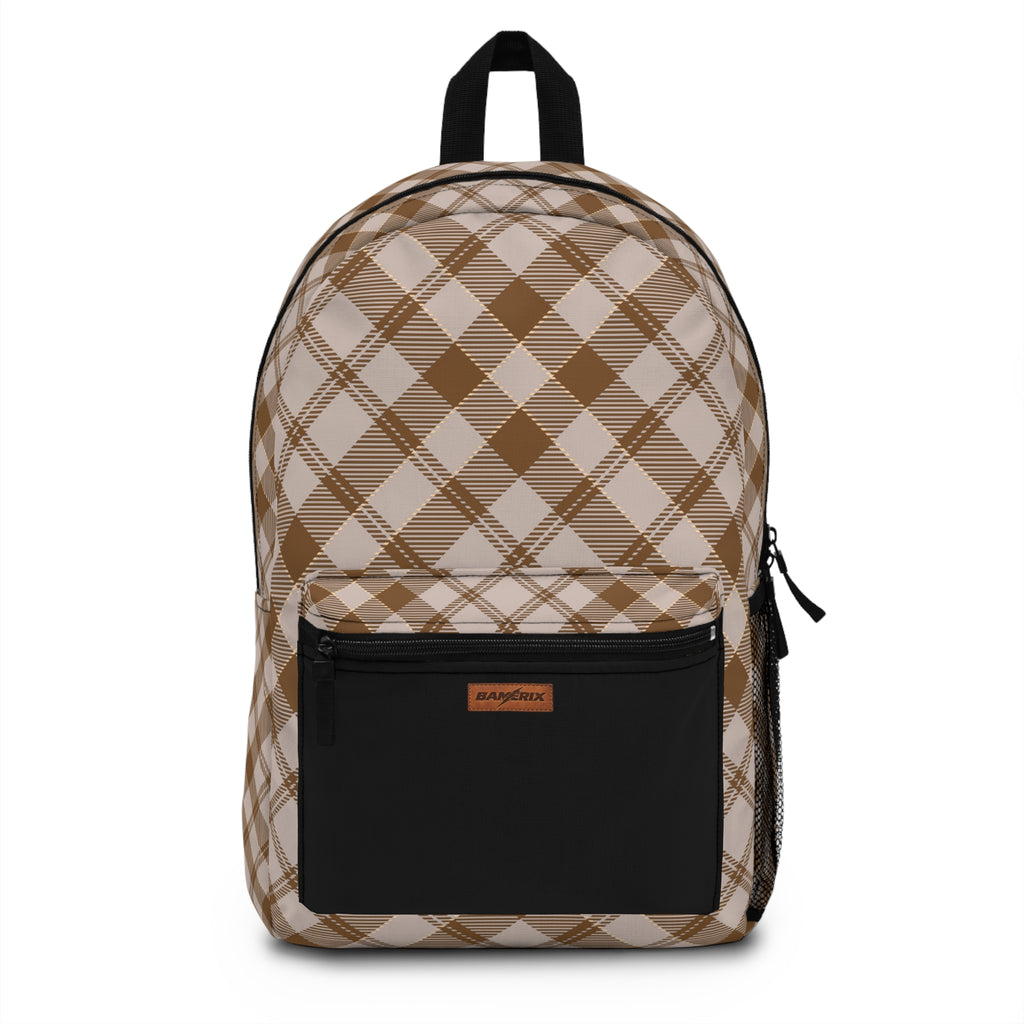 Brown Plaid Backpack – Neutral Preppy Checkered Graphic Backpack