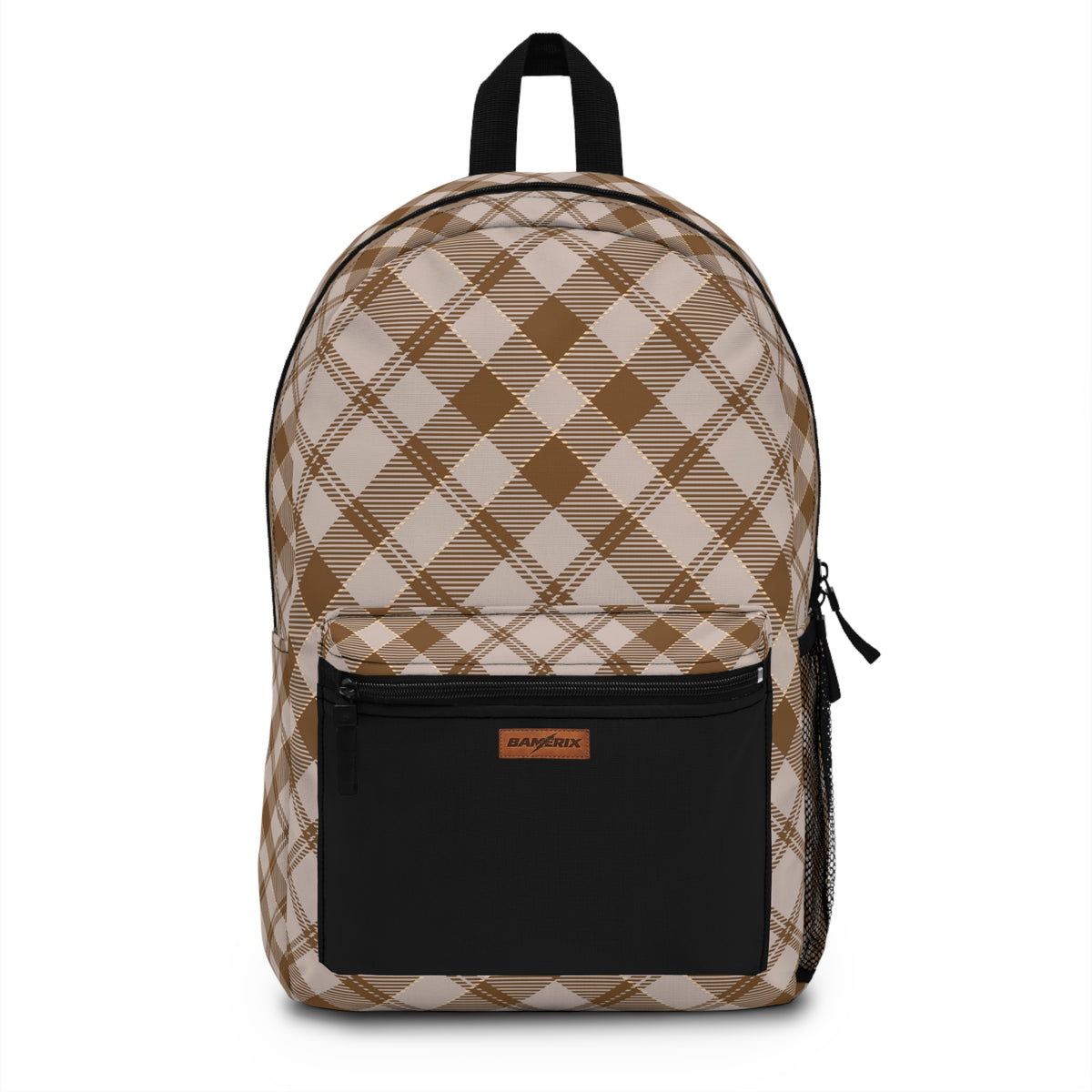 Brown Plaid Backpack – Neutral Preppy Checkered Graphic Backpack