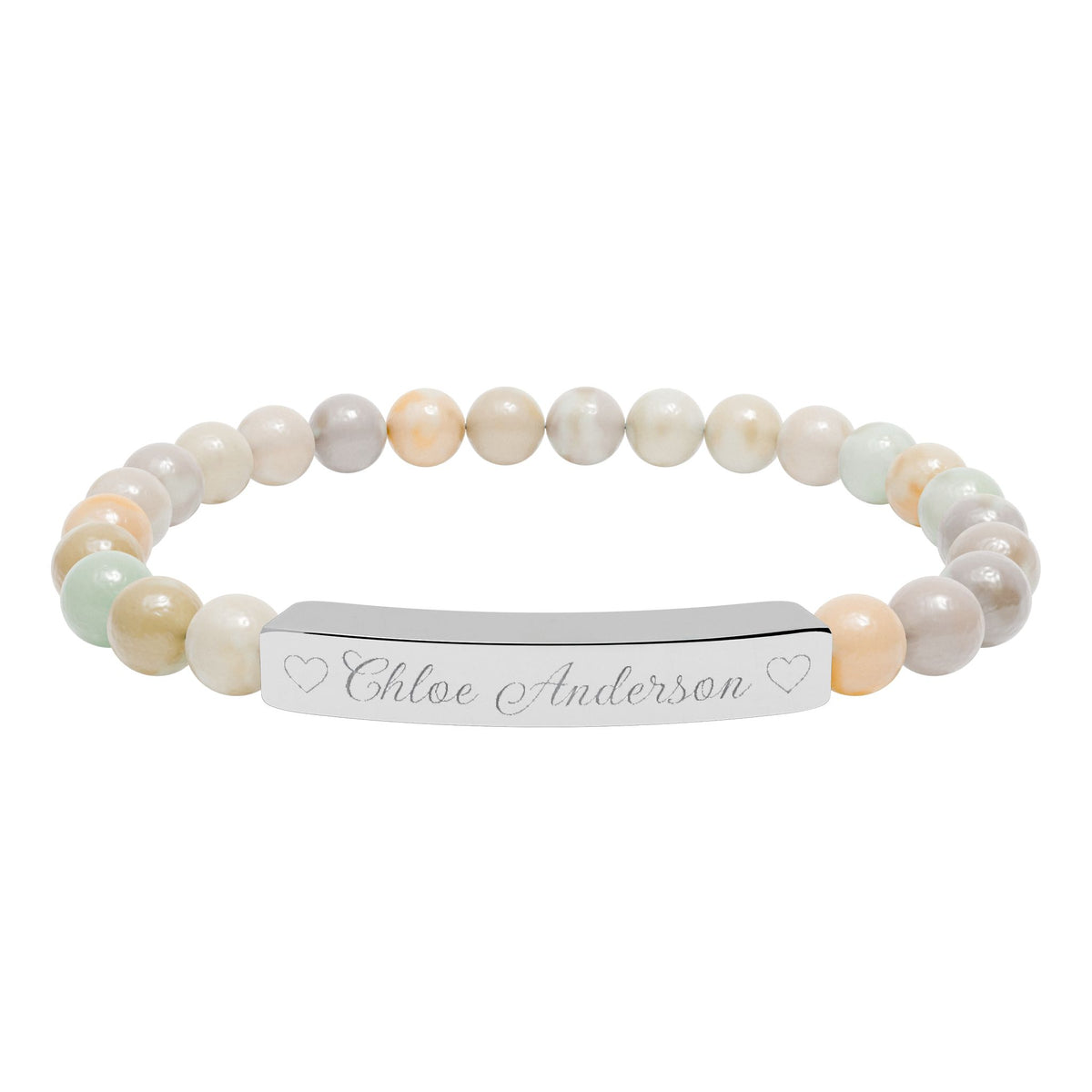 Personalized Natural Stone Bracelet – Custom Name & Hearts