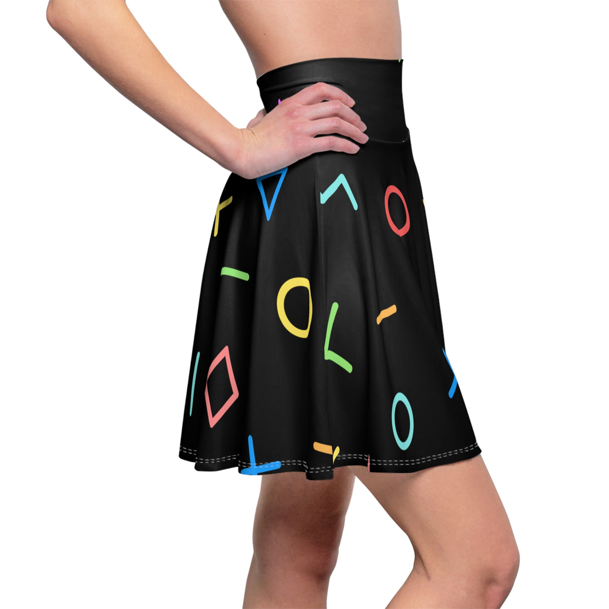 Retro Geometric Skater Skirt – Colorful 80s Pattern