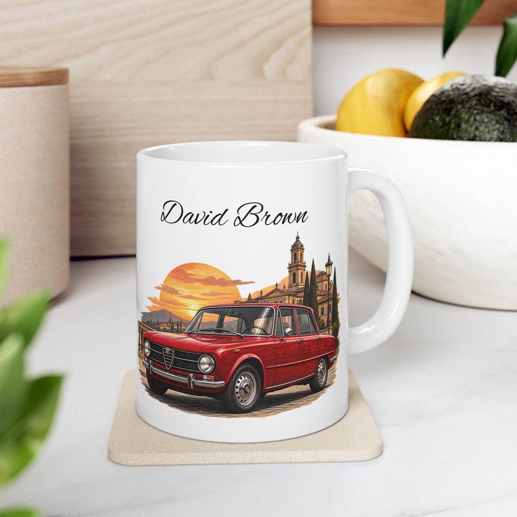 Personalized Name Vintage Italian Car Mug – Classic Red Car Gift