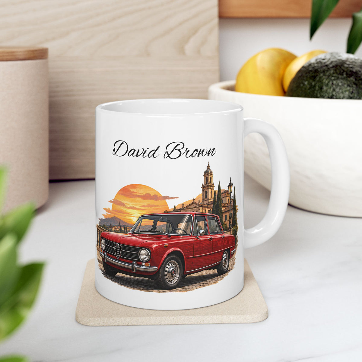Personalized Name Vintage Italian Car Mug – Classic Red Car Gift