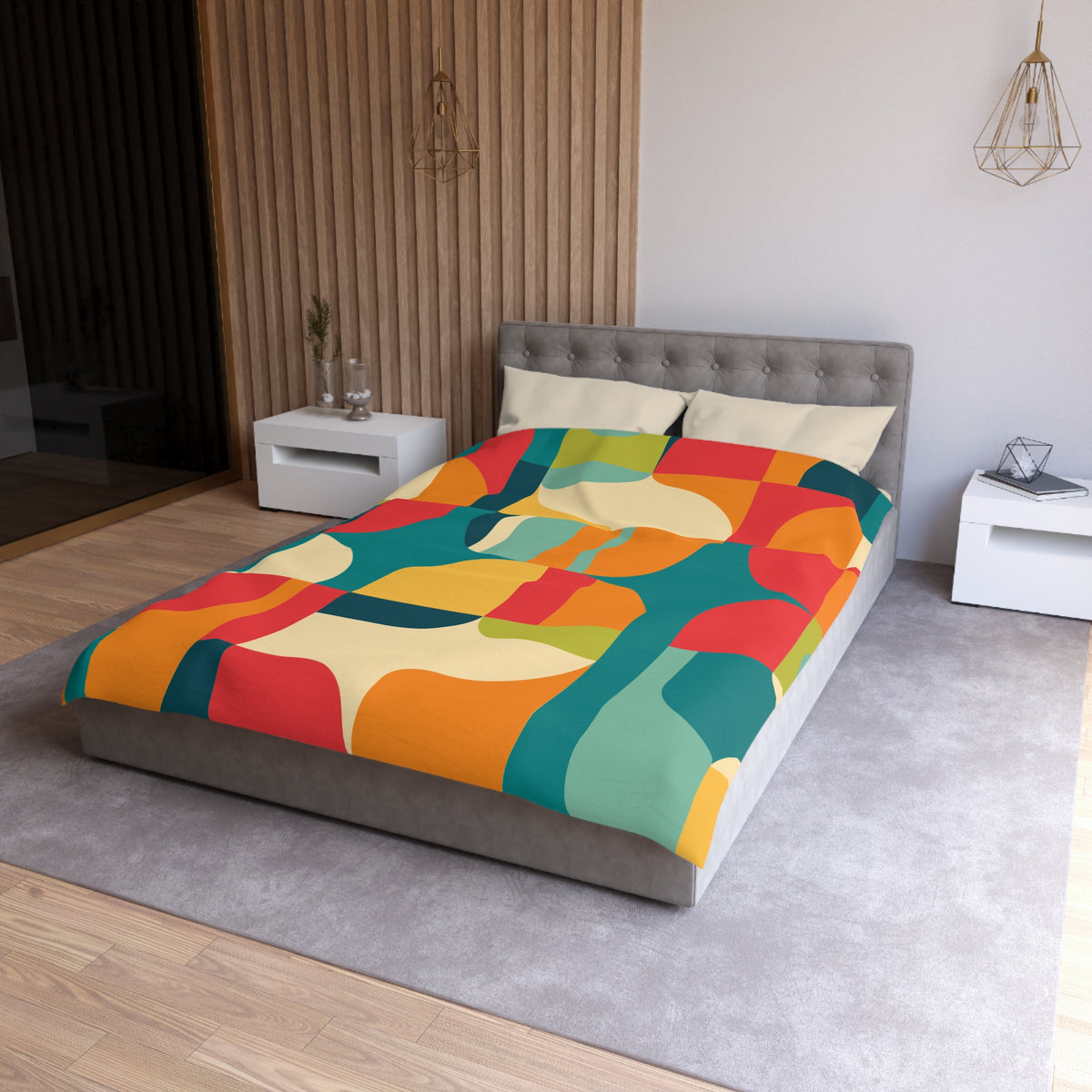 Mid Century Modern Geometric Duvet Cover  Retro Abstract Microfiber Bedding