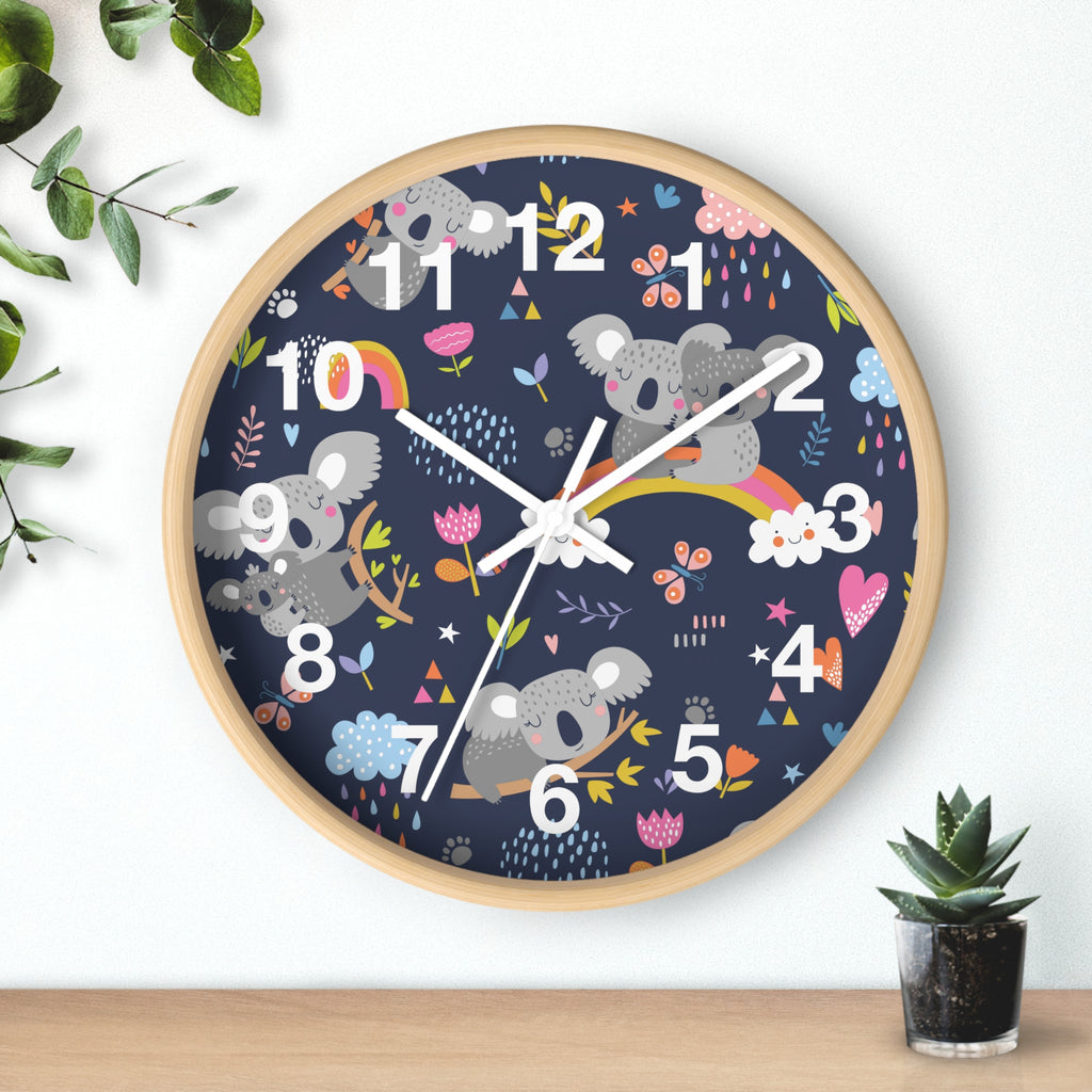 Koala Rainbows Pattern Wall Clock | Cute Nursery Animal Clock