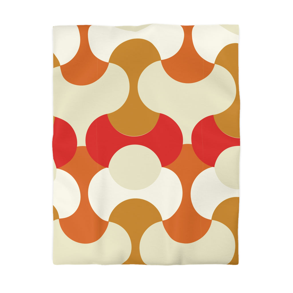 Retro Geometric Pattern Duvet Cover | 70s Style Orange Red Circles