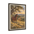 Horses in Golden Countryside Framed Canvas – Rustic Equestrian Wall Art