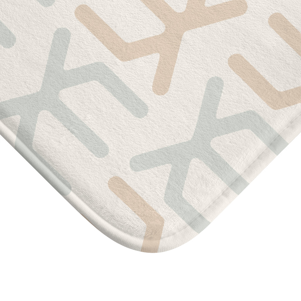 Neutral Geometric Bath Mat – Beige & Sage Modern Bathroom Decor