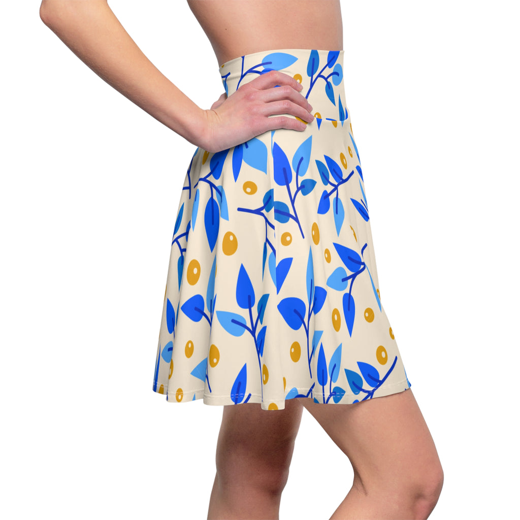 Blue Botanical Skater Skirt – Leaf Pattern