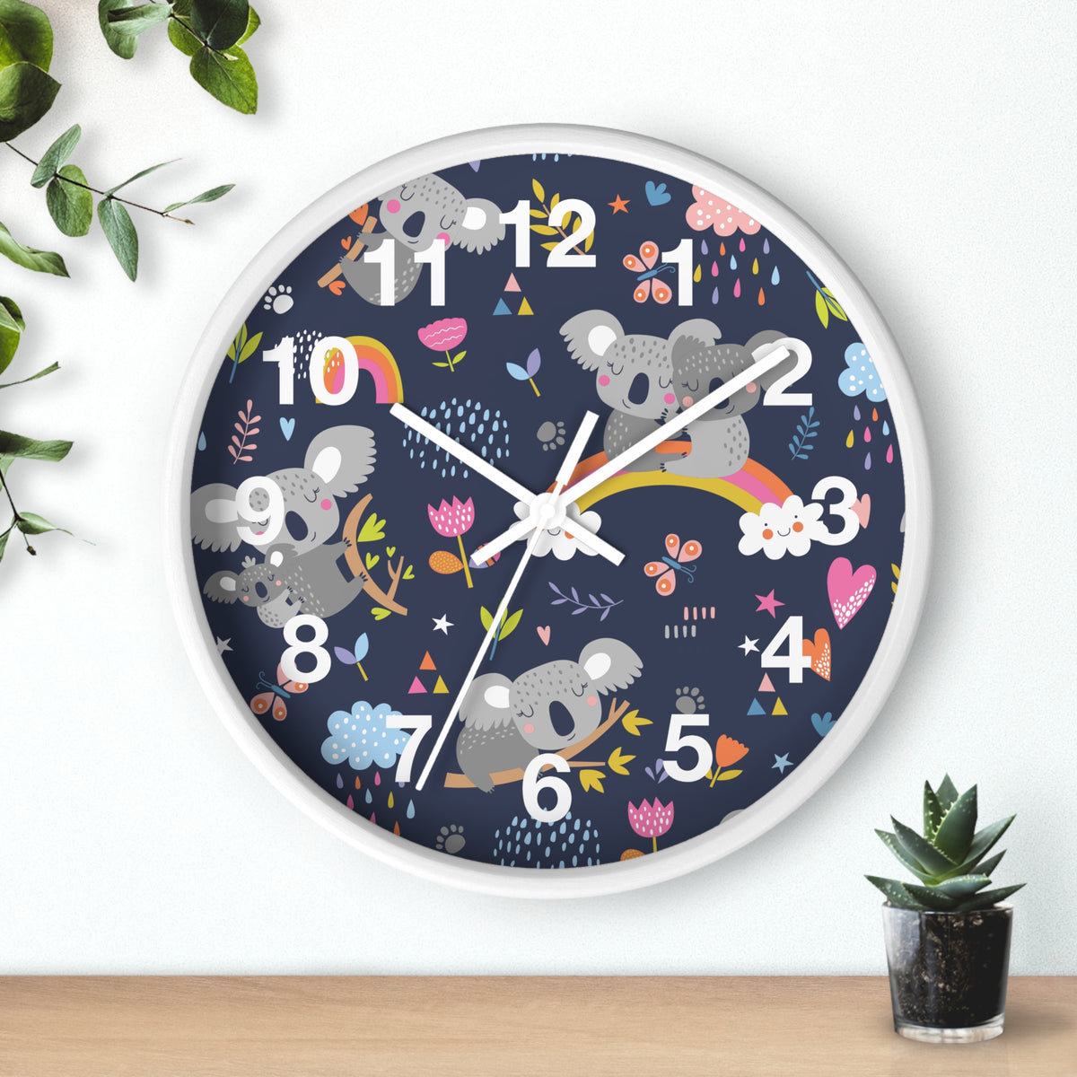 Koala Rainbows Pattern Wall Clock | Cute Nursery Animal Clock