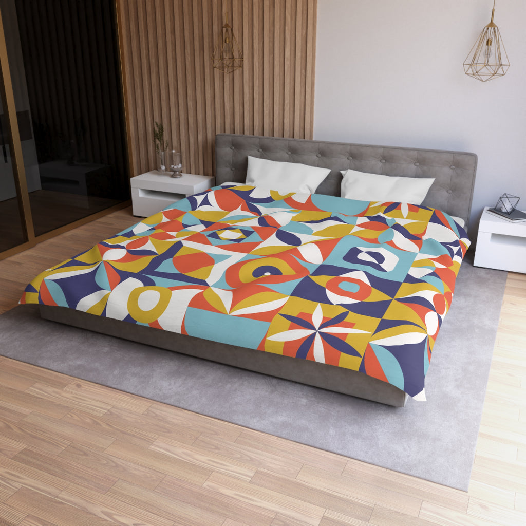 Geometric Retro Tile Pattern Microfiber Duvet Cover | Colorful Mid Century Design