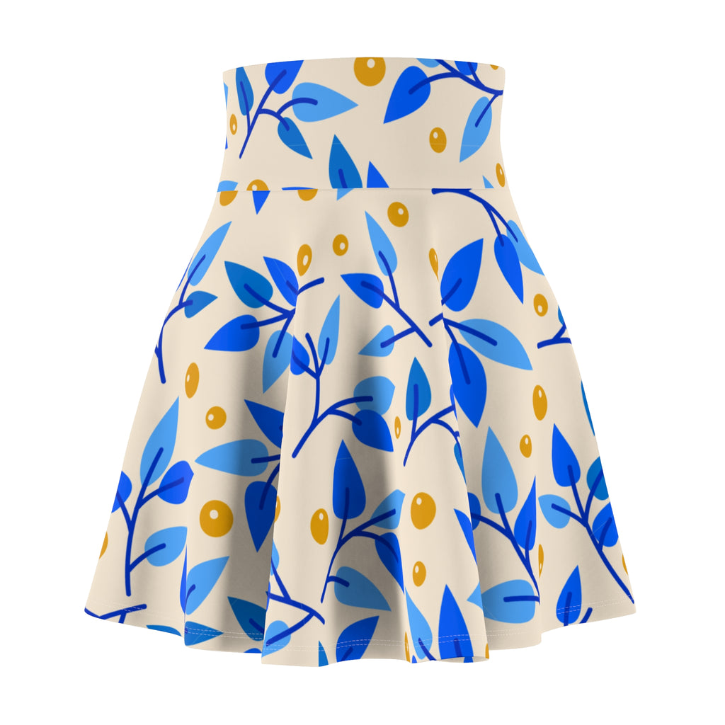 Blue Botanical Skater Skirt – Leaf Pattern