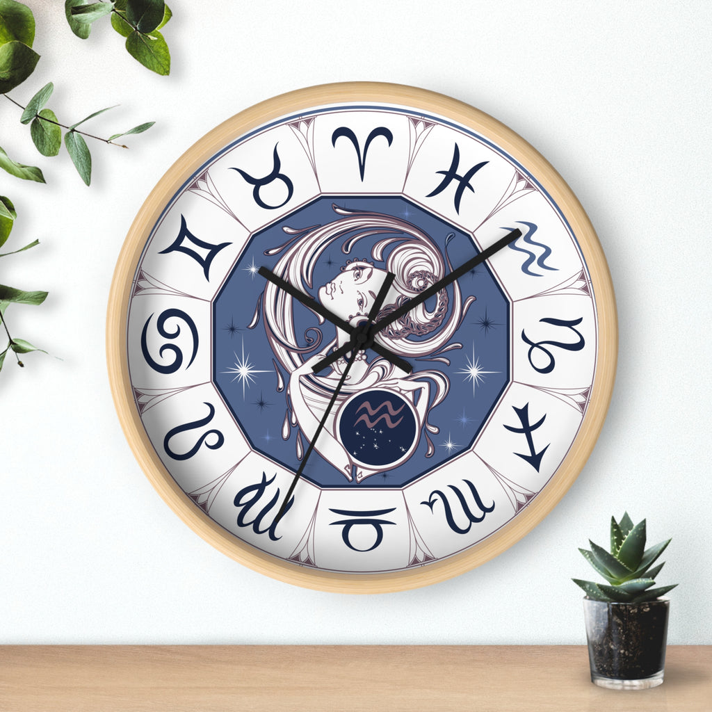 Aquarius Zodiac Illustration Wall Clock | Astrology Symbols, Celestial Art