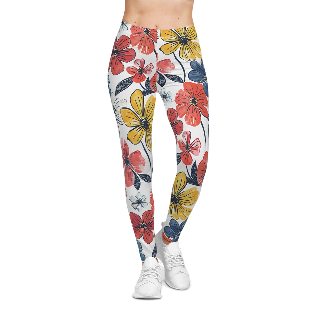 Colorful Floral Leggings – Red, Yellow & Blue Flower Print