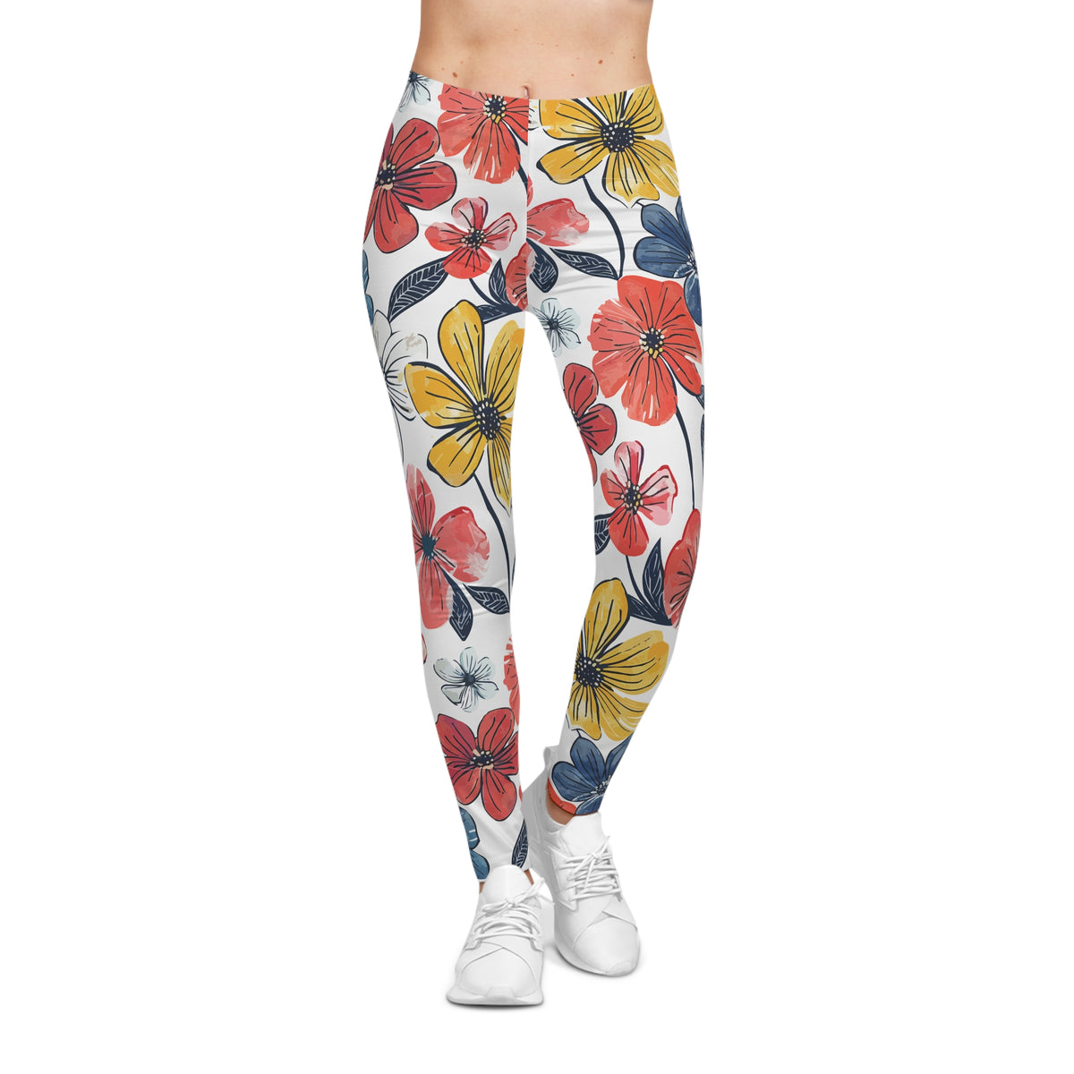 Colorful Floral Leggings – Red, Yellow & Blue Flower Print