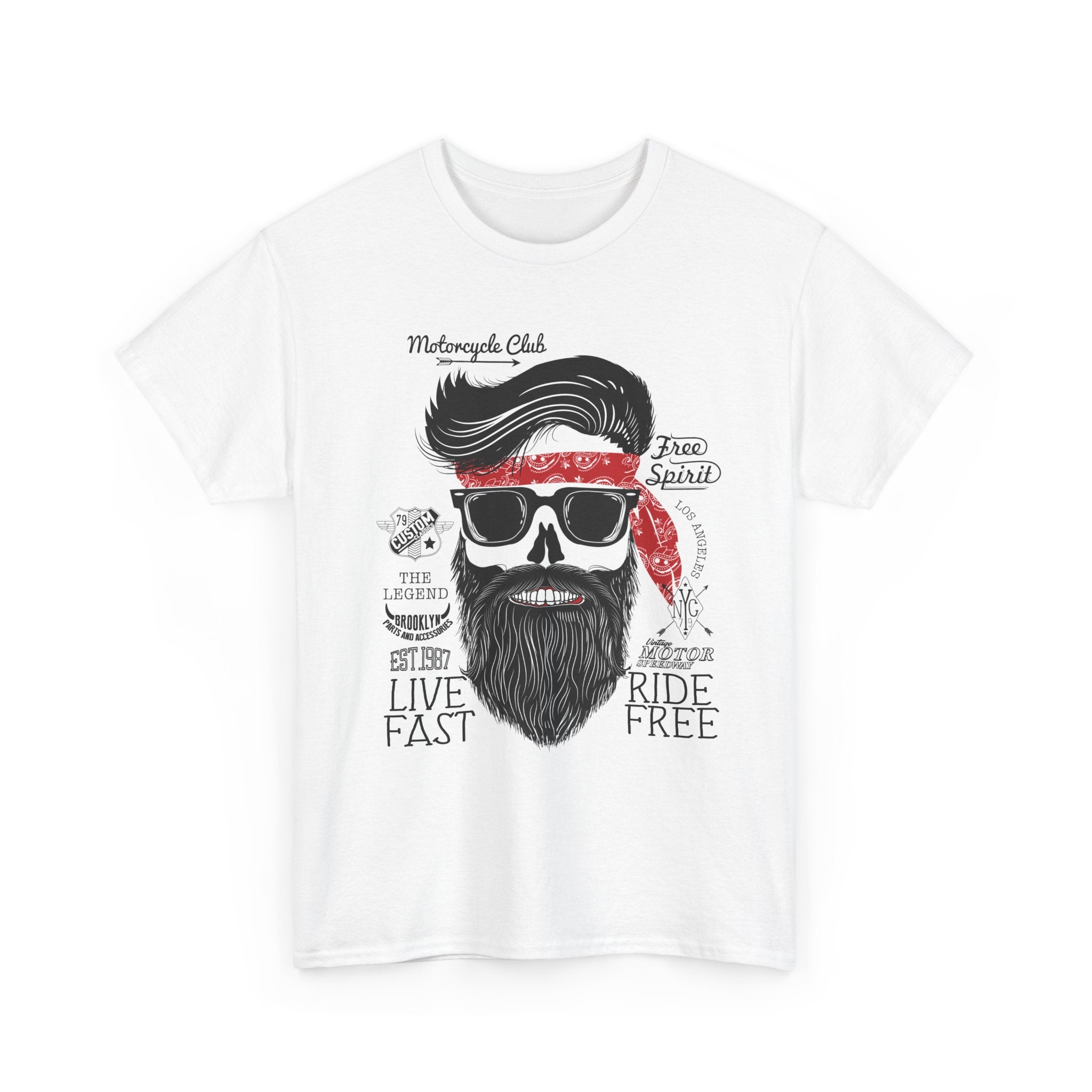 Biker Skull Tee — Live Fast Ride Free Graphic T-Shirt – Bamerix
