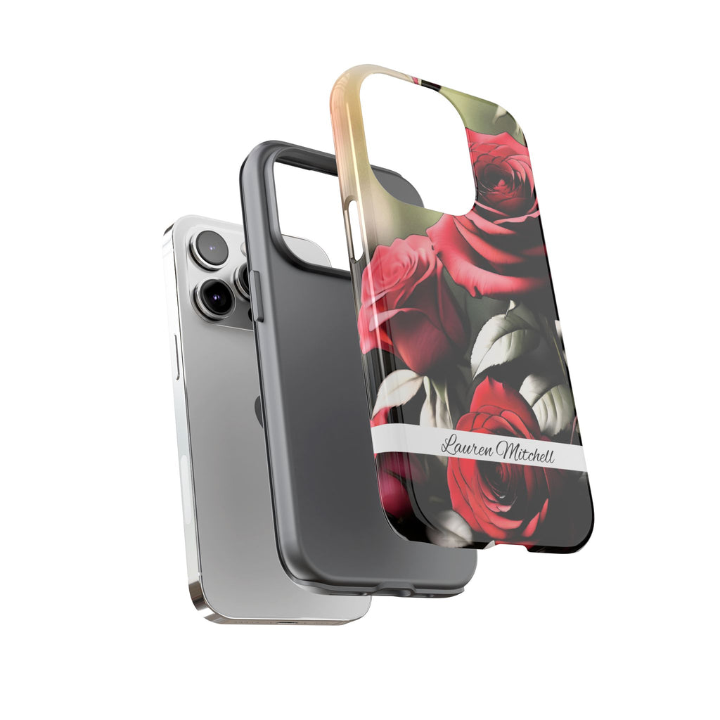 Personalized Red Rose Phone Case with Name – Floral Tough Case