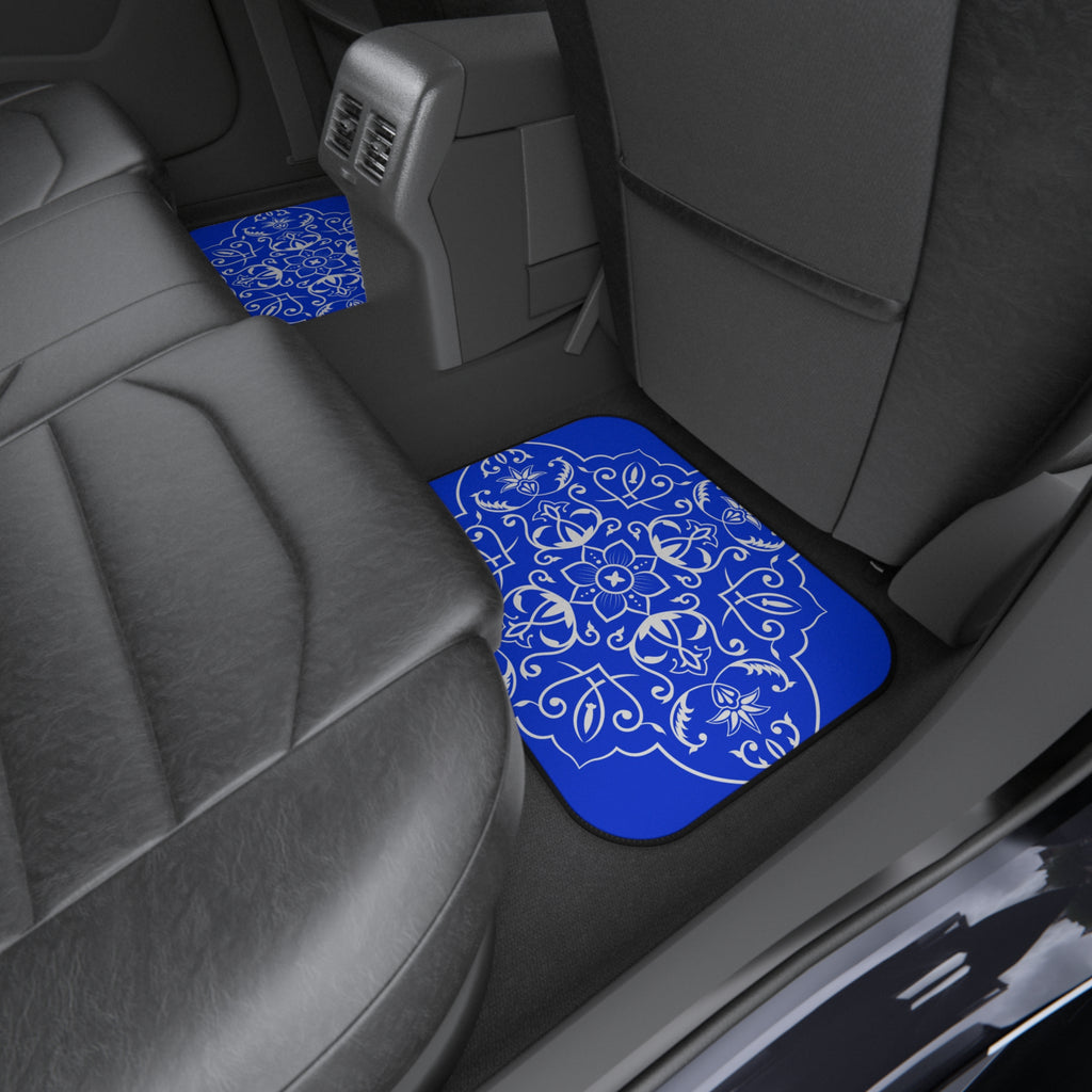 Royal Blue Ornamental Car Floor Mats – 4-Piece Set