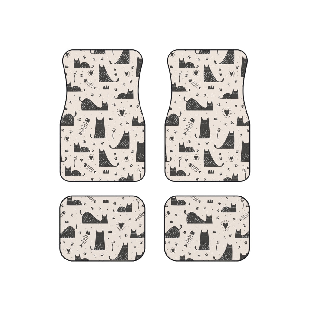 Black & White Cat Car Floor Mats – 4-Piece Set