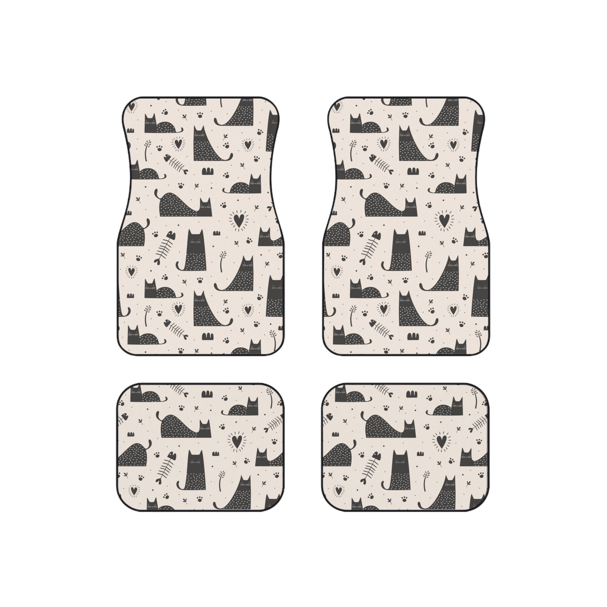 Black & White Cat Car Floor Mats – 4-Piece Set