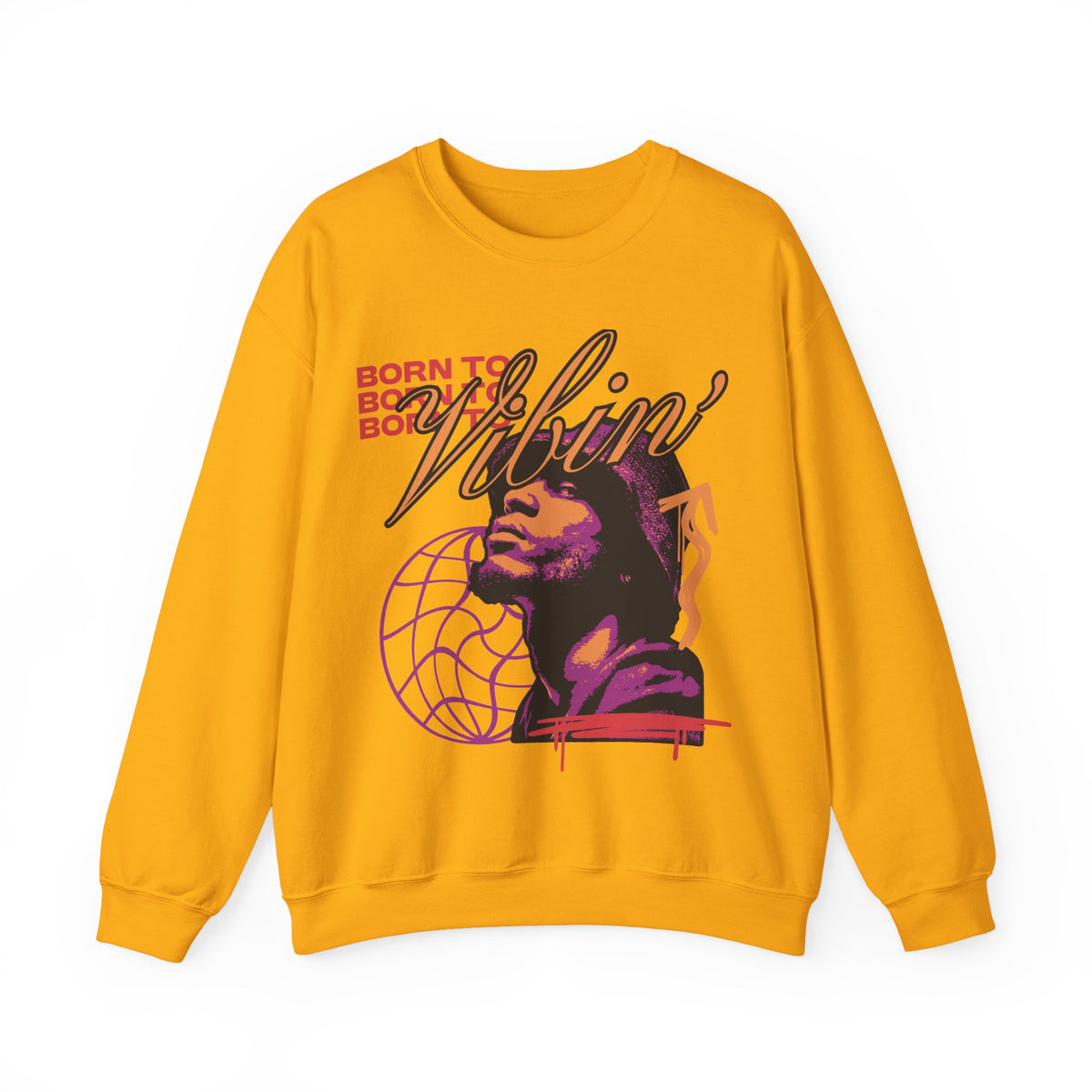 Vibin' Portrait Crewneck Sweatshirt  Born to Vibin' Graphic