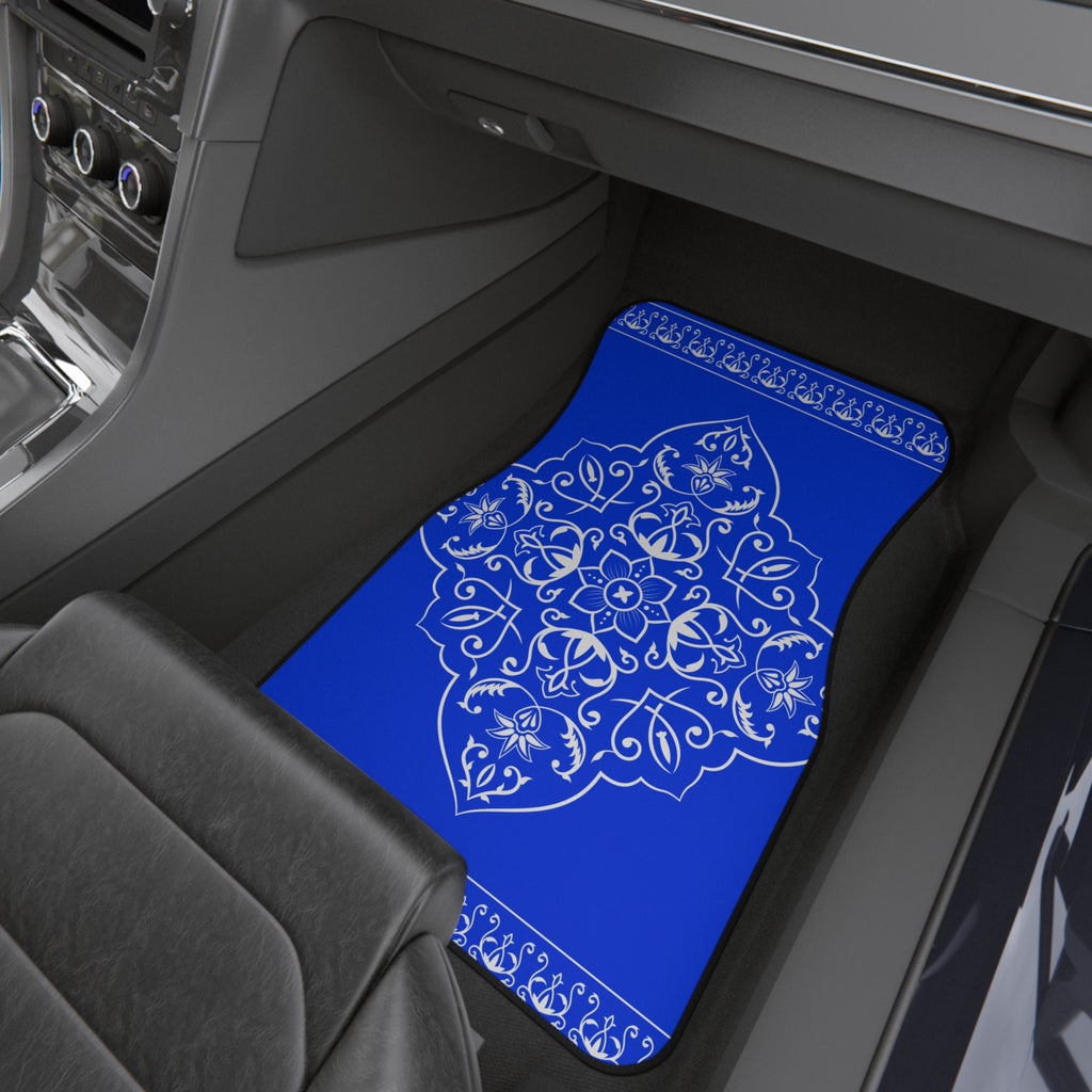Royal Blue Ornamental Car Floor Mats – 4-Piece Set