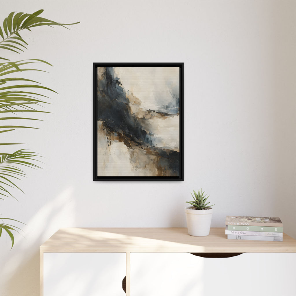 Neutral Abstract Framed Canvas – Black, Beige & Gold Modern Wall Art
