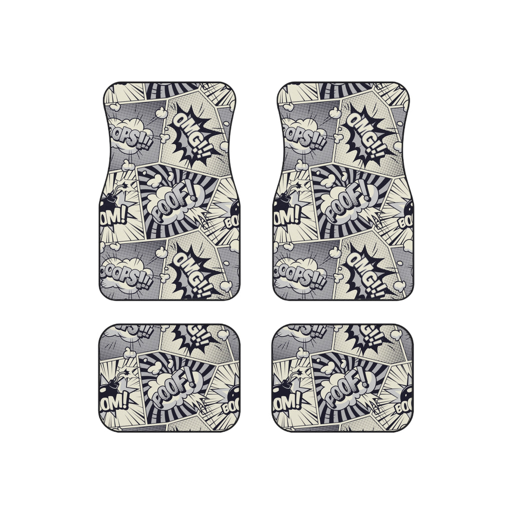 Comic Book Car Floor Mats – Black & White 4-Piece Set