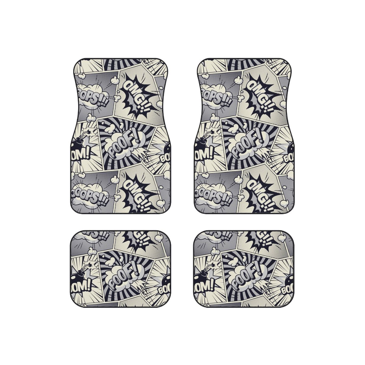 Comic Book Car Floor Mats – Black & White 4-Piece Set
