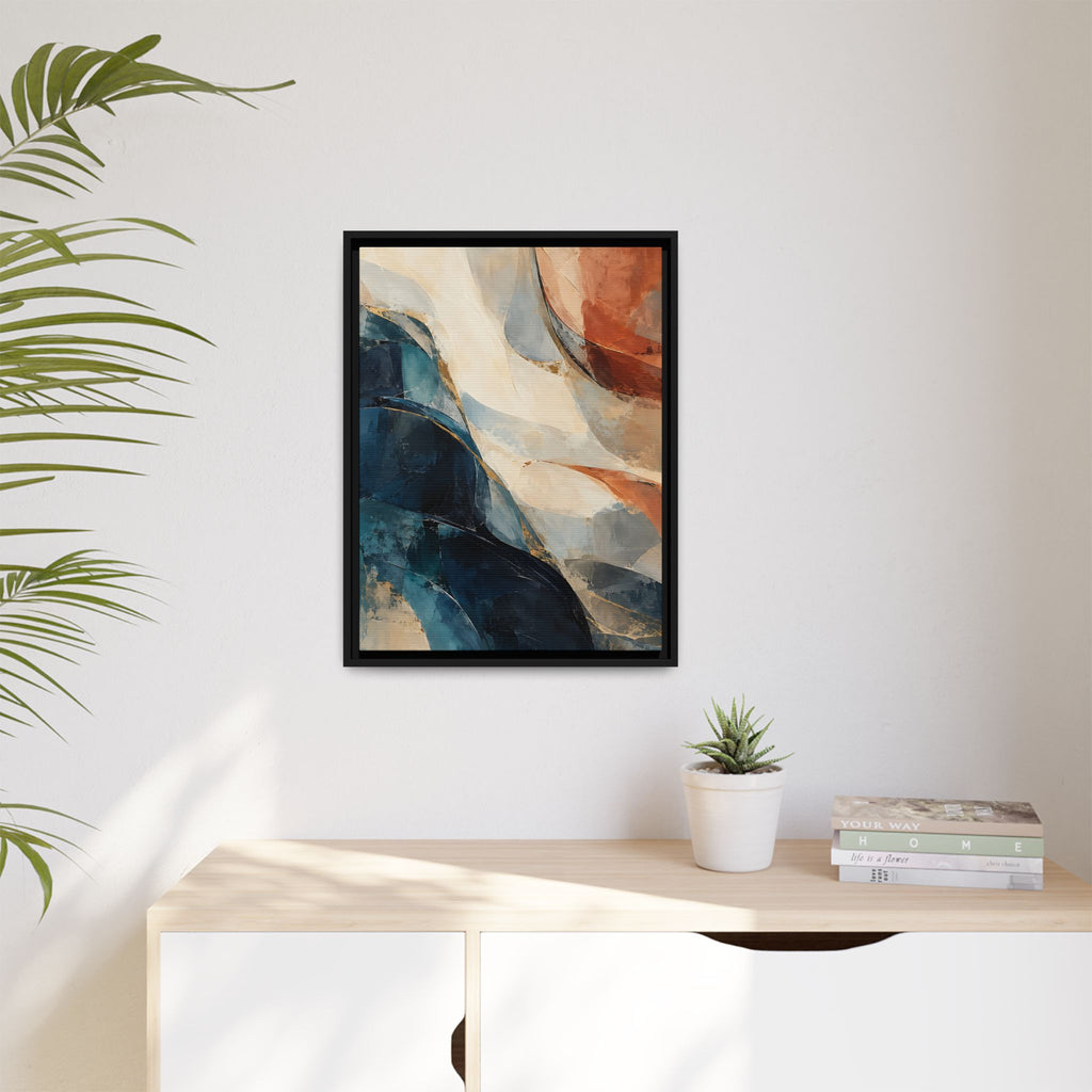Abstract Blue & Terracotta Framed Canvas – Modern Wall Art