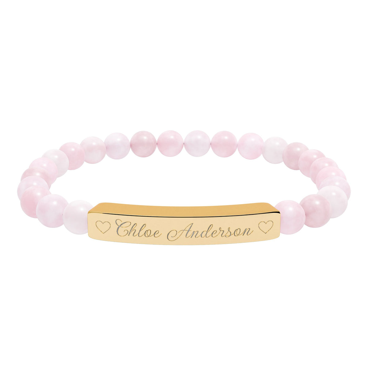 Personalized Natural Stone Bracelet – Custom Name & Hearts