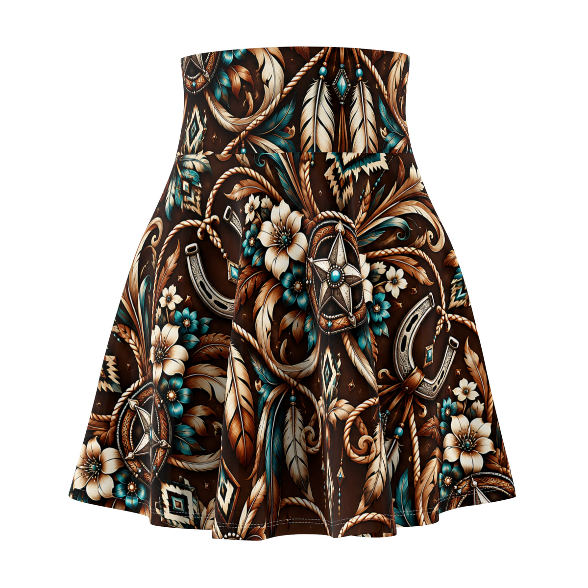 Western Cowgirl Skater Skirt – Horseshoe & Floral Pattern