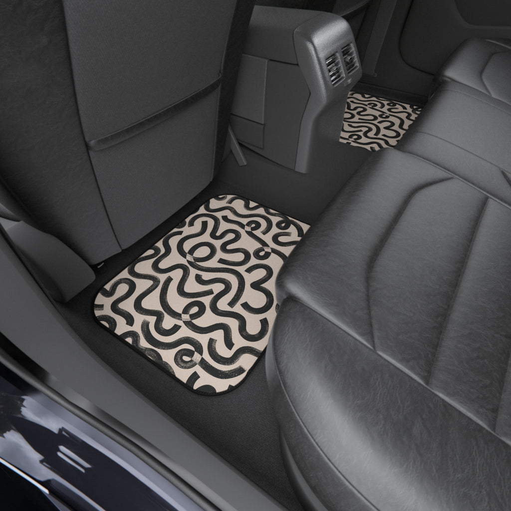 Beige Abstract Pattern Car Floor Mats – 4-Piece Set