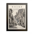 1950s Sicily Italy Framed Poster – Vintage Black & White Coastal Wall Art