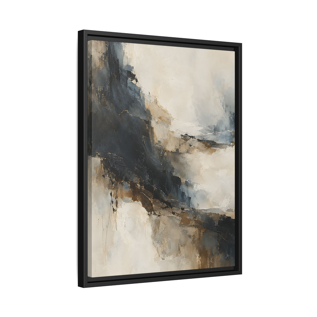 Neutral Abstract Framed Canvas – Black, Beige & Gold Modern Wall Art
