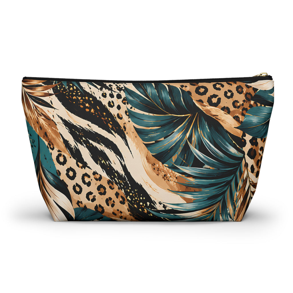 Tropical Botanical Pouch – Teal & Gold Leaf Print
