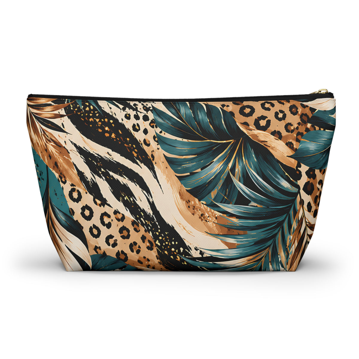 Tropical Botanical Pouch – Teal & Gold Leaf Print