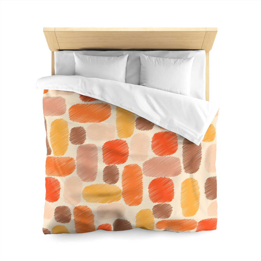 Abstract Brushstroke Squares Microfiber Duvet Cover | Autumn Ochre Terracotta Pattern