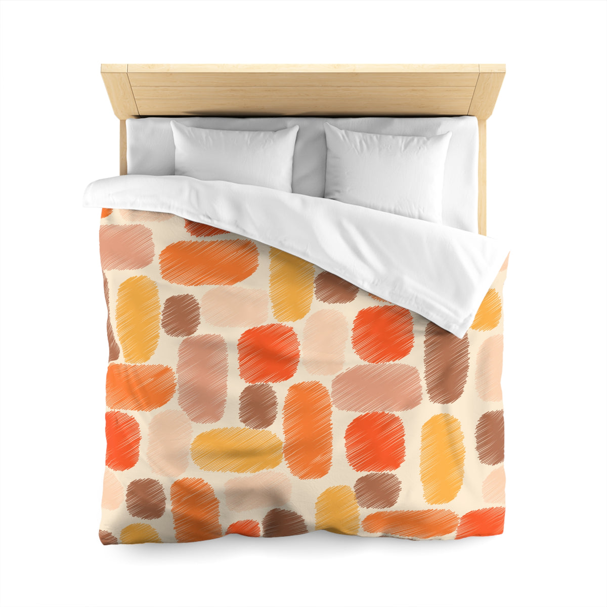 Abstract Brushstroke Squares Microfiber Duvet Cover | Autumn Ochre Terracotta Pattern