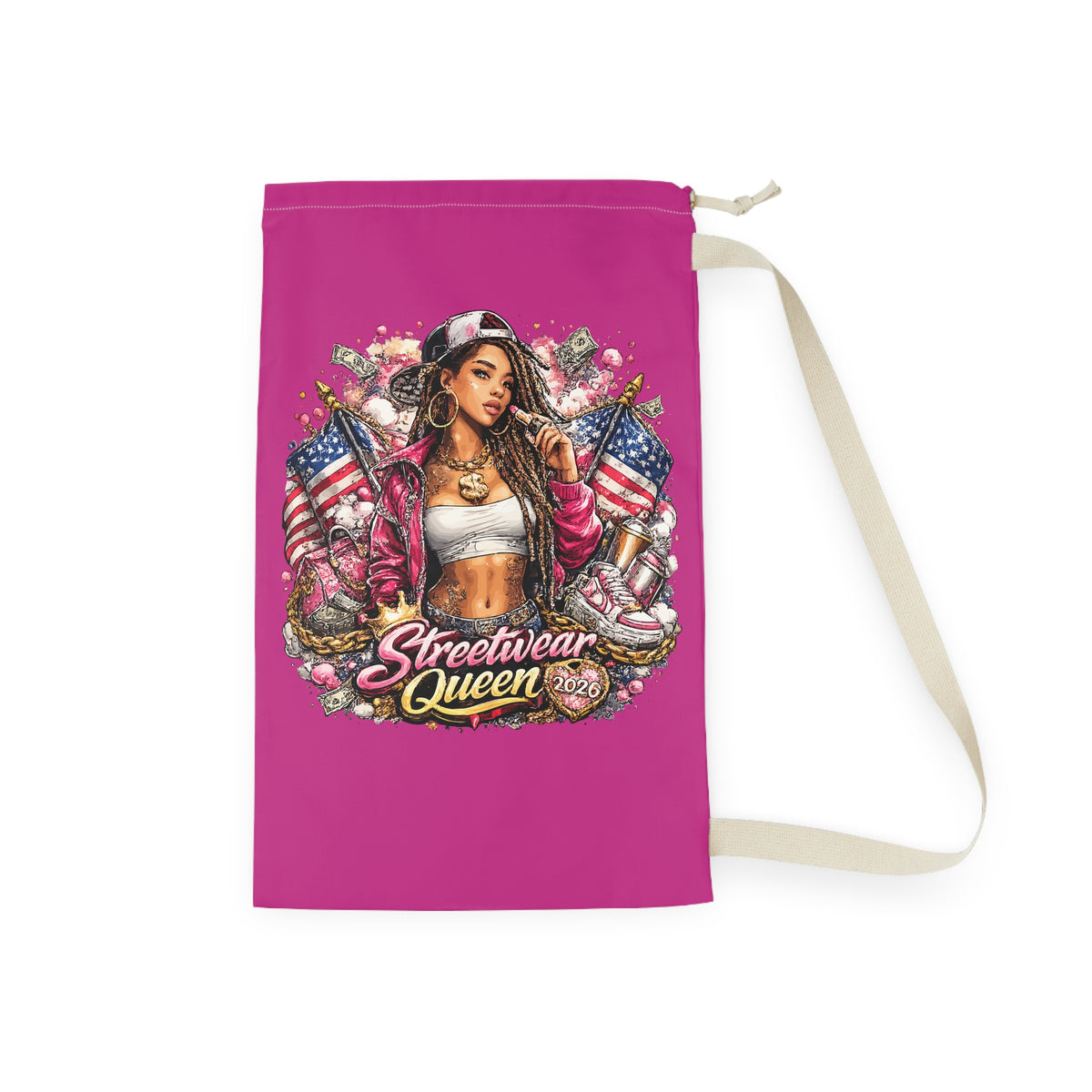 Streetwear Queen Laundry Bag | Urban Pinup Illustration, American Flags