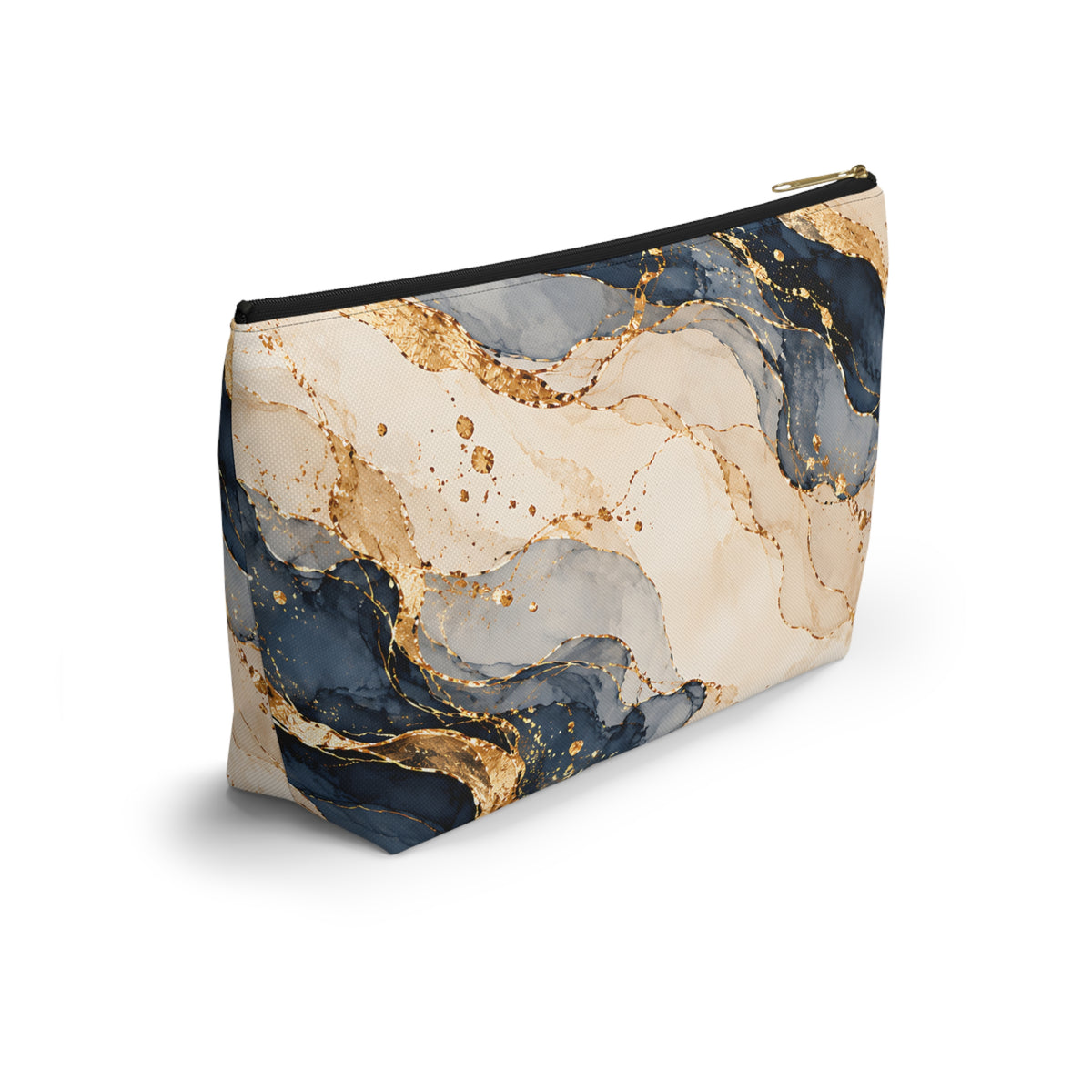 Blue & Gold Marble Pouch – Elegant Abstract Print