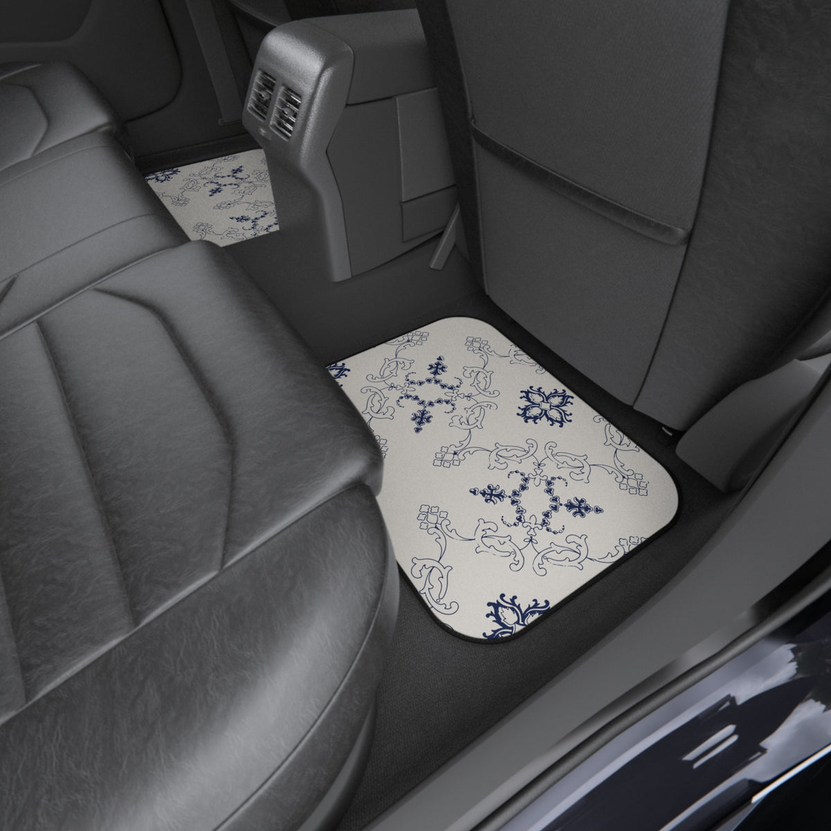 Blue & White Ornamental Car Floor Mats – 4-Piece Set